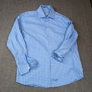English Laundry Mens Blue White Grid Button Down Shirt 17 34/35 Cotton XL